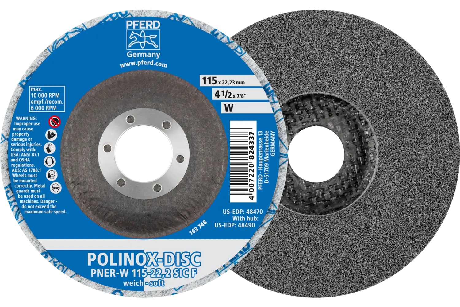 Picture of Pferd Polinox® Unitized Disc, 4-1/2" x 1/2 x 7/8, T27, Fine, Soft, 2SF, Silicon carbide